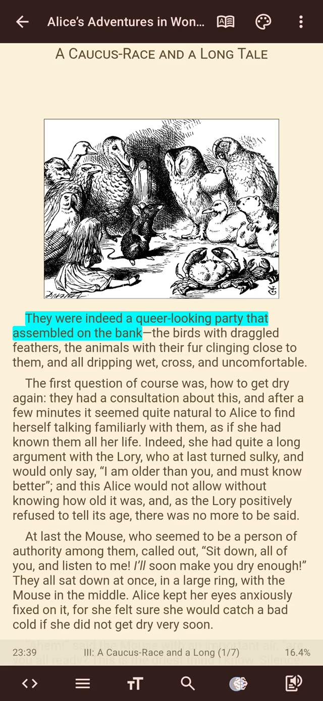 A paginated reading page with the app toolbar